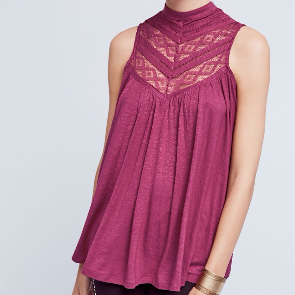 ANTHROPOLOGIE Deletta Lace Tank Top Purple size LP